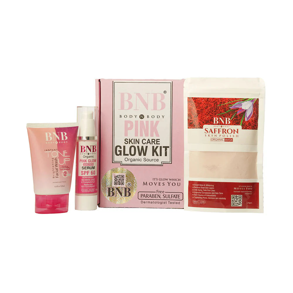 Bnb Pink Glow Kit ( Toneup Facewash + Saffron Mask + Pink Glow Sunscreen)