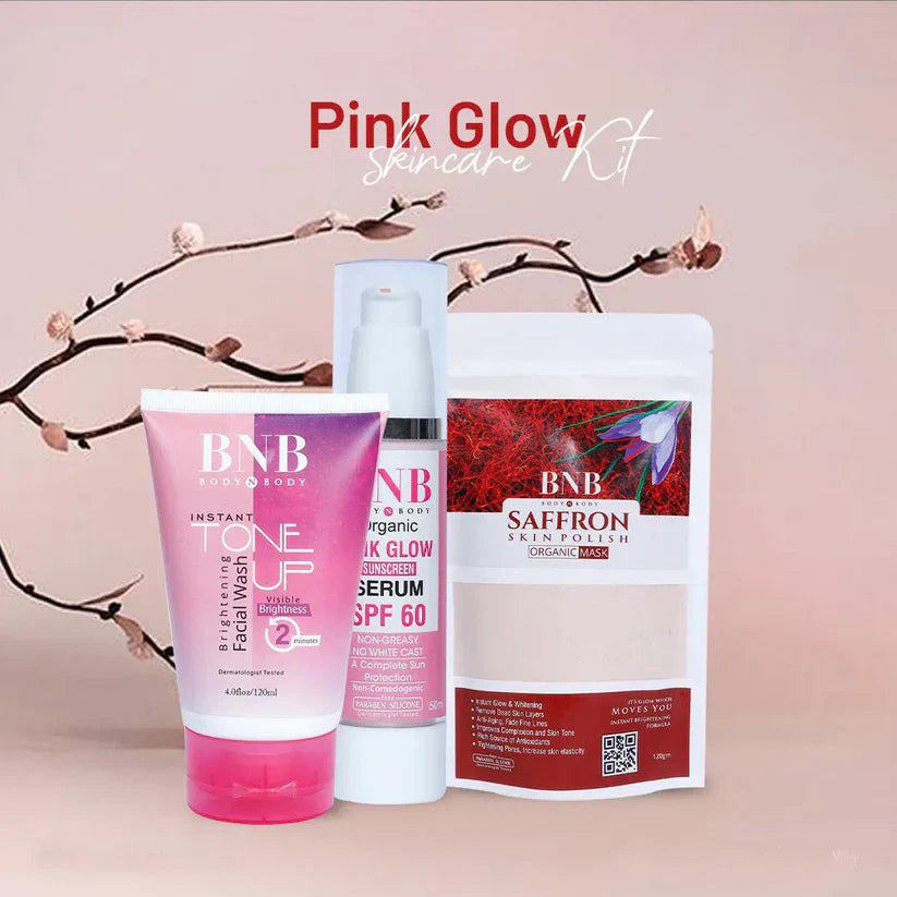 Bnb Pink Glow Kit ( Toneup Facewash + Saffron Mask + Pink Glow Sunscreen)